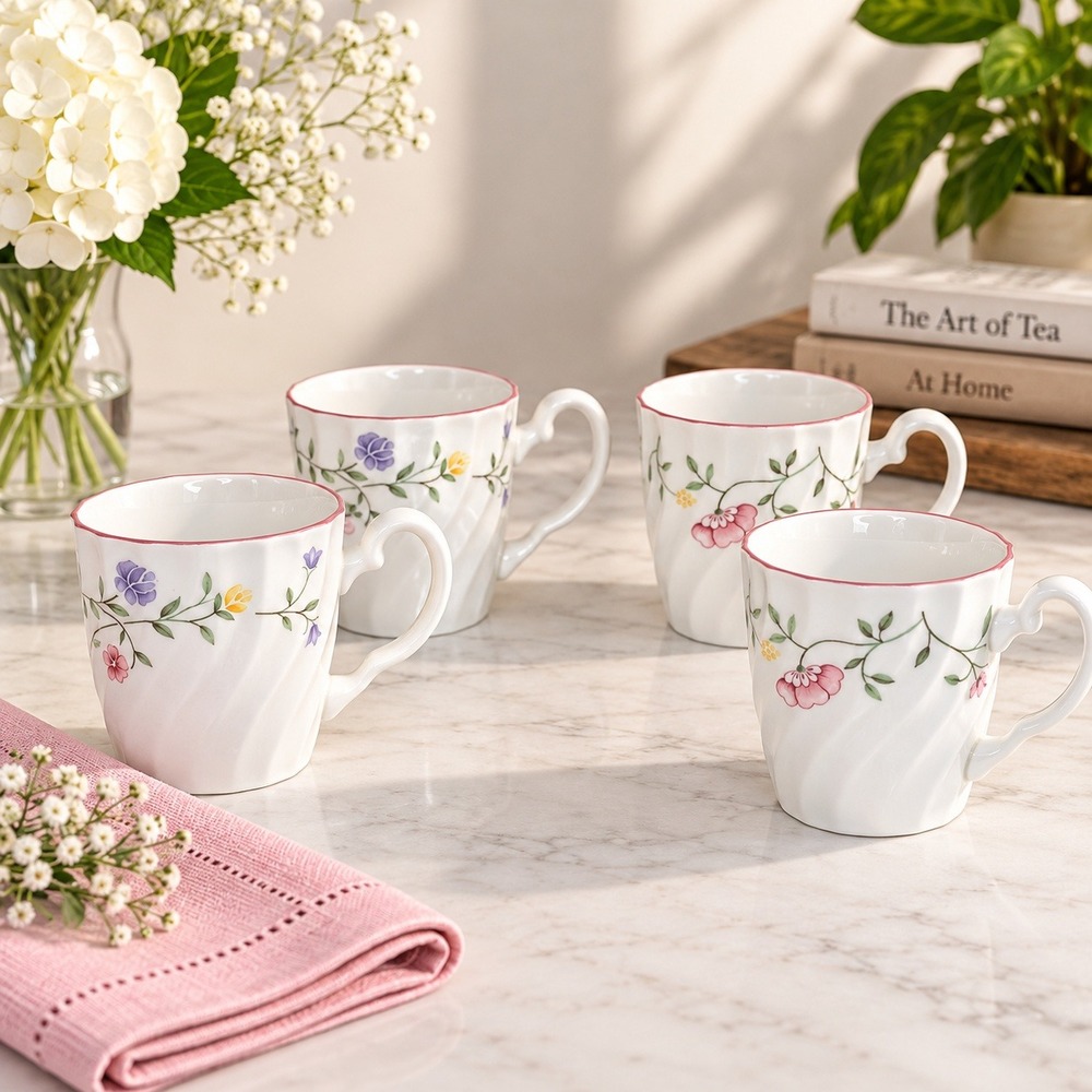 Johnson Bros Summer Chintz Coffee Mugs Set of 4 Floral Swirl Pattern Tea Cups
